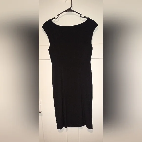 Connected Apparel Lisa Metal Detail Bar Black Faux Wrap Rouch Dress Size 10 - Picture 6 of 11